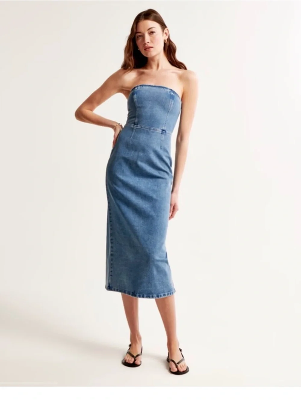 Abercrombie & Fitch White Strapless Midi Dress - Picture 2 of 4